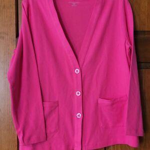 NWOT Women's Size Petite Medium Appleseed's Cardigan Pink Long Sleeve Pockets